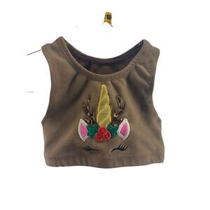 Crazy Pants Girls' Brown Unicorn Embroidered Sports Bra Youth Size Medium